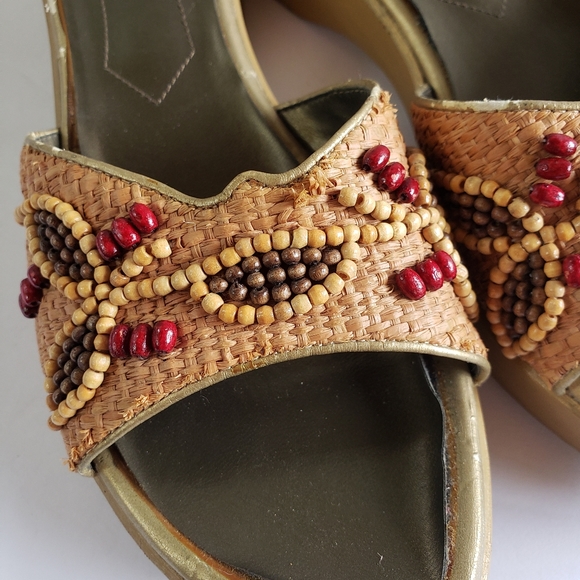 Nine West platform slide sandals wood and beads size 7 - Picture 2 of 9